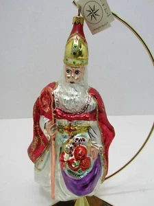 RARE OLD CHRISTOPHER RADKO GLASS HAND PAINTED CHRISTMAS ORNAMENT RED CAPE CANE - Picture 1 of 5