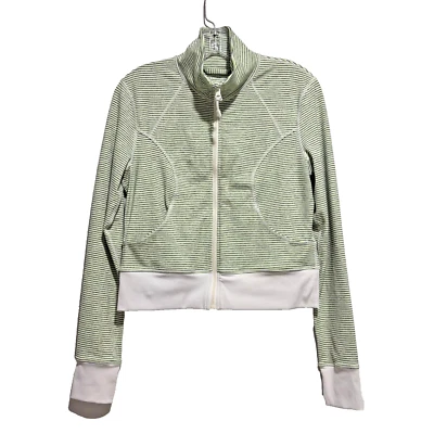 Chaqueta Zella Cremallera Pequeña Verde Blanco Rayas Manga Larga Cuello Simulado Atlético Foto 1 de 4