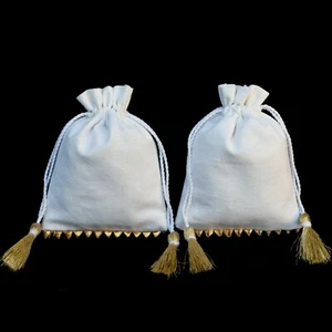 300 PCS Drawstring Jewelry Pouch White Cotton Small Designer Favor Bags Coin Bag - Picture 1 of 6