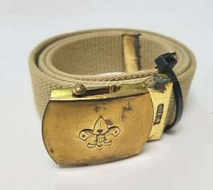 Vintage Boy Scouts BSA Web Belt With Gold Toned Brass Belt Buckle 34" Inches - Picture 1 of 3