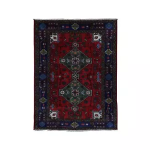 3'4"x4'4" Red Vintage Zoroastrian Nehavindish 100% Wool Hand Knotted Rug R87979 - Picture 1 of 9