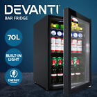 Devanti 70L Bar Fridge Glass Door Freezer Refrigerator Cooler w/Light Black