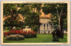 Vtg Sandusky Ohio OH Washington Park Post Office 1930s Linen View Postcard - Picture 1 of 2