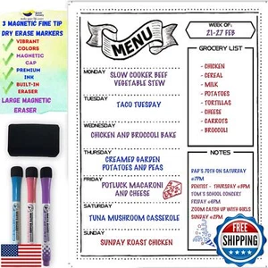 Magnetic Meal Planner for Refrigerator - Dry Erase Menu Board for Kitchen - 1 - Picture 1 of 5