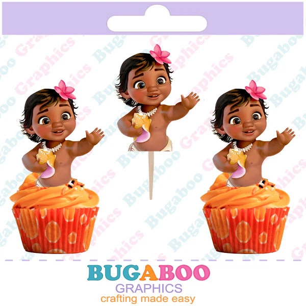  Baby Moana Cupcake Toppers, Cakepop Toppers, Moana Cumpleaños Fiesta Suministros Foto 1 de 1