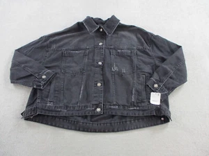 Free People Jacket Womens Small Black Denim Trucker Rumors Button Front NWT - Picture 1 of 10
