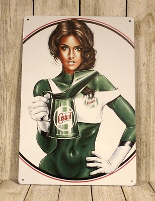 Castrol Motor Oil Tin Sign Pinup Girl Vintage Look Garage Mechanic Car Tire Shop - Image 1 of 4