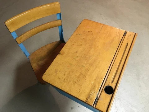 Vintage Antique Children's Wooden / Metal School Desk Adjustable Cover