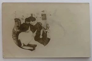 Antique RPPC Two Women Reading Letter Edwardian Interior Scene Photo Postcard - Picture 1 of 2