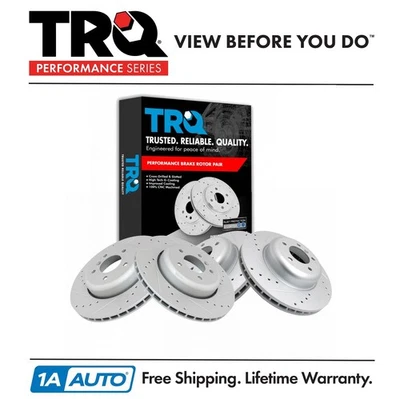 TRQ Drilled Brake Rotors For 08-10 BMW 535i 04-05 545i 06-10 550i 645Ci 650i Foto 1 de 4