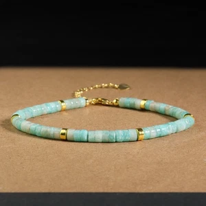 Natural Blue Amazonite 4mm Tube Beads Minimalist Healing Bracelet Gift Handmade - Picture 1 of 3