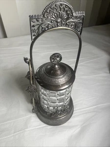 Antique Plated Pickle Castor With Tongs - Picture 1 of 12