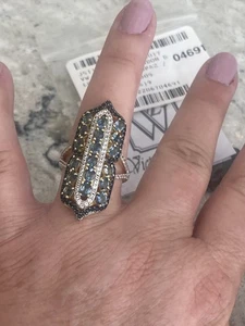 Victoria Wieck Gold Vermeil London Blue Topaz, Black Spinel & White Zircon Ring - Picture 1 of 10