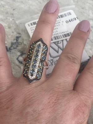 Victoria Wieck Gold Vermeil London Blue Topaz, Black Spinel & White Zircon Ring - Image 1 of 4