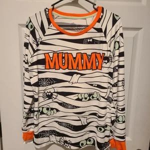Damen Pyjama Oberteil Mama feiern Halloween M 8-10 weiß schwarz orange türkis - Bild 1 von 5