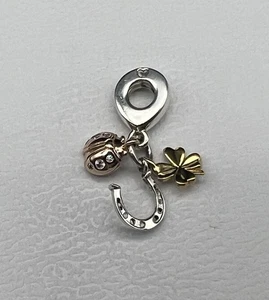 NEW Authentic Pandora Horseshoe, Clover & Ladybug Dangle Charm Rose & Shine - Picture 1 of 12