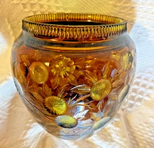 RARE 2 color STEVENS & WILLIAMS - Citron Amber cut glass Floriated VASE - c1885 - Picture 1 of 13
