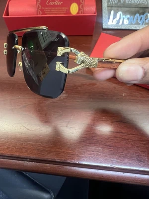 Cartier Vintage Gold Rimless Sunglasses – Panther Arms – Black Lenses –Authentic - Image 1 of 2