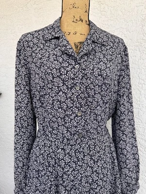 Conjunto Blusa y Maxi Falda Vintage Y2K Liz Claiborne Azul Marino Talla 16 Ditzy Floral Foto 1 de 4