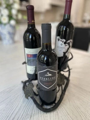 意大利质朴重铸铁和锻铁3酒瓶架服务器 — 第 1/4 张图片