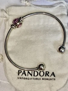 Authentic PANDORA .925 Moments Open Bangle W/Pink AlePandora Charm-2 Spacers+Bag - Picture 1 of 16