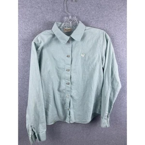 Hello Kitty Girls Heart Shirt Size L Cyan Blue Long Sleeve Button Up - Picture 1 of 9