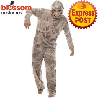 EY322 Mens Undead Mummy Egyptian Death Fancy Dress Up Costume Shirt Halloween - Image 1 of 4