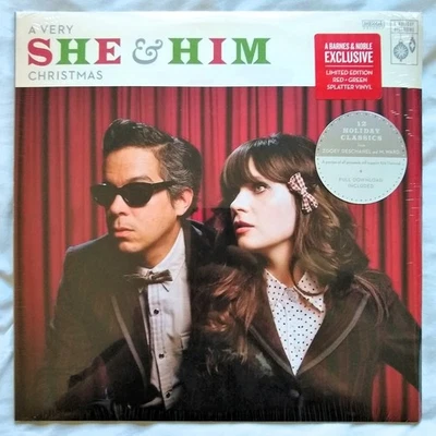 'A Very SHE & HIM Christmas' Red & Green Swirl B&N Exclusive Vinyl *NEW* ltd 700 Foto 1 de 3