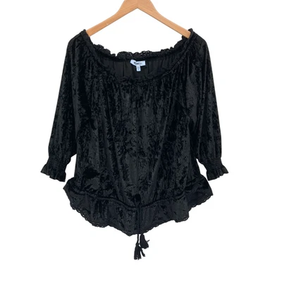 Top boho campesino de terciopelo aplastado negro XL William Rast para mujer con hombros descubiertos Foto 1 de 4