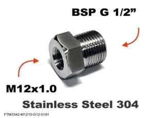 M12x1.0 Female to BSP G 1/2" Male Stainless Sensor Adaptor Fittings Conversion - Picture 1 of 5