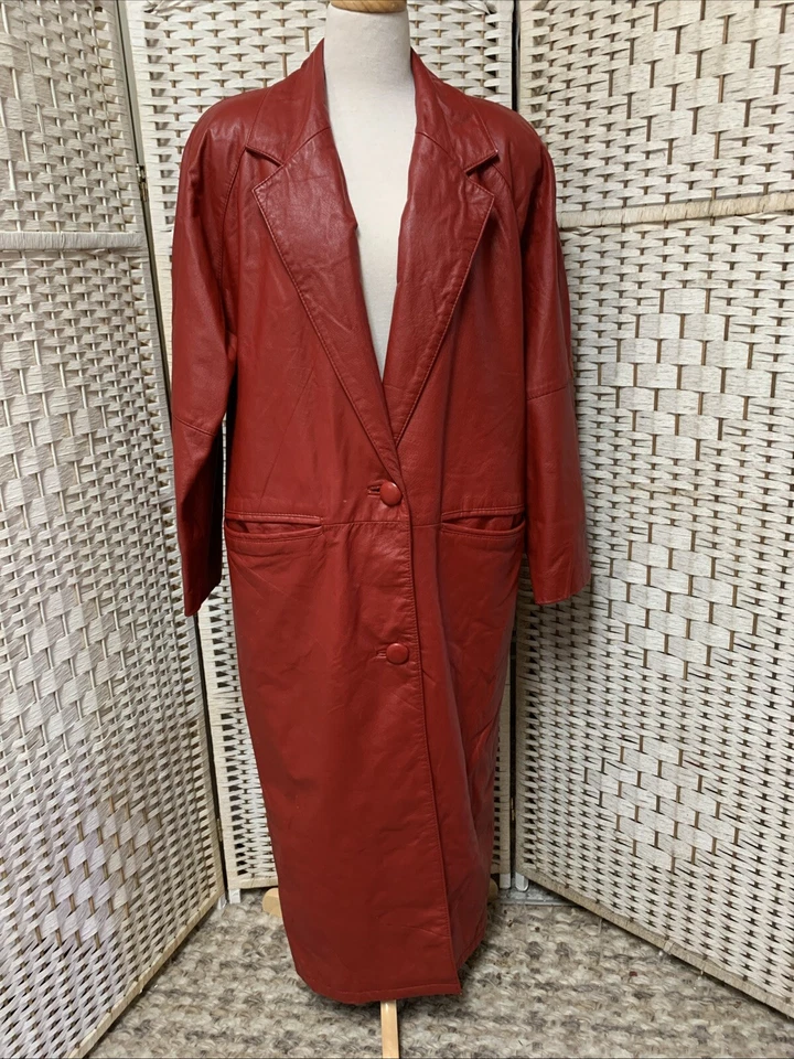 Vintage Global Identity G-III Sz Small Women’s Red Leather Trench Coat New - Image 1 of 4
