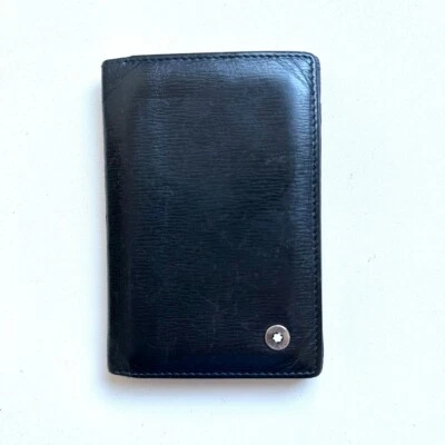 Mont Blanc Auténtico Cuero Tarjetero de Visita Estuche para Tarjetas Negro Foto 1 de 4