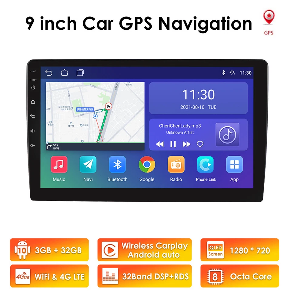 9" Android 10.0 GPS 3+32GB 8 Core 2 DIN Car Stereo Radio GPS Android Auto DSP 4G - Image 1 of 4