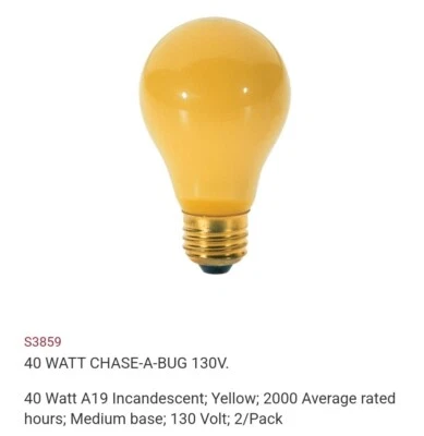 Two 2- Pack of DIMMABLE Satco S3859 40 Watt Yellow Bug Light Bulbs "CHASE-A-BUG" - Image 1 of 4