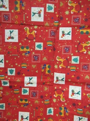 VTG   Classic Cotton Christmas Misc  Fabric Print  Red Multi   1yd 28"  By44' - Image 1 of 4