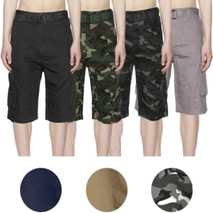 Men's Shorts Cargo Pocket Casual Lightweight Cotton Active Belted Cargo Shorts - Picture 1 of 60