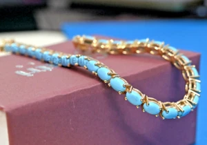 Bellissimo bracciale tennis argento sterling 925 forma ovale turchese - Foto 1 di 9