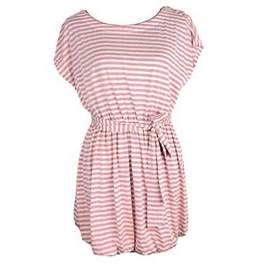 Womens Forever 21 Size M Boat Neck Striped Pink Dress Tie Waist Bubble Skirt