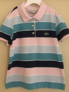 LACOSTE SHORT SLEEVE POLO STRIPED SHIRT~GIRLS SIZE 14 - Picture 1 of 10