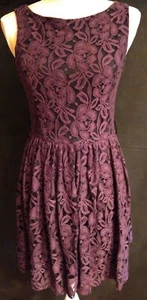 Purple Lace Party Dress Sleeveless Lined Gathered Waist Size Medium xxi - Picture 1 of 7