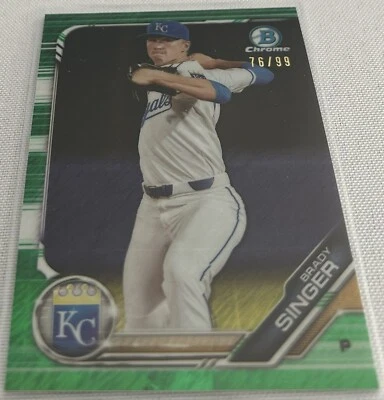 2019 Bowman Chrome Baseball Brady Singer Kansas City Royals Green Shimmer #d 99 - Image 1 of 3