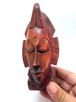 Vintage Carved Wooden Art African Tribal Face Mask Base Mid 20th Century Nice • 33.40$