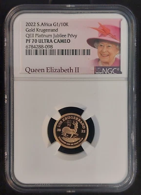 2022 1/10 oz Gold Kruggerand - Queen Elizabeth Platinum Jubilee Privy - PF70 UC - Image 1 of 4