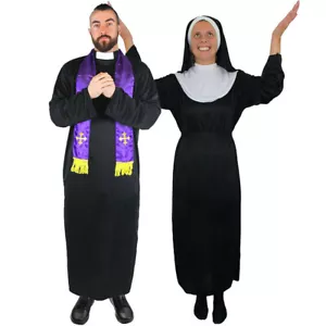 PRIEST OR NUN COSTUME ADULTS RELIGIOUS HALLOWEEN NOVELTY FANCY DRESS LADIES MENS - Picture 1 of 8