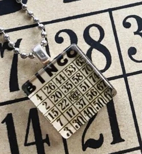 Vintage Bingo Card Necklace Jewelry Ephemera Handmade Retro - Picture 1 of 2