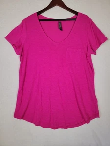 Torrid Baumwollbluse Gr. 1 XL Hot Pink Puffärmel feminin dehnbar U-Ausschnitt - Bild 1 von 11