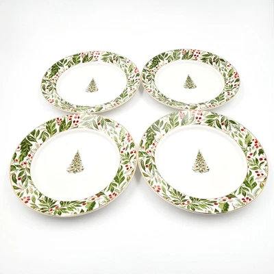 Williams Sonoma Noel Floral Green Dinner Plates 10.5" Set of 4 NEW - Image 1 of 3