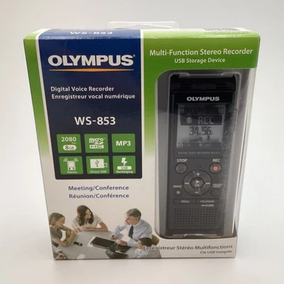 Olympus WS-853 Digital Voice Recorder 8GB MP3 microSDHC Stereo USB Direct Black - Image 1 of 4