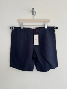 Orlebar Brown “Norwich” Linen Chino Shorts Navy Blue W38” *** NEW *** - Picture 1 of 15