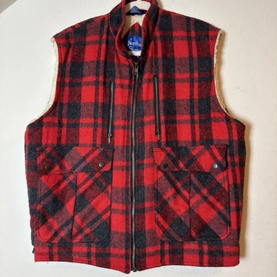 Northern Summit Vest Mens XL Buffalo Plaid Wool Sherpa Lined Zip Pockets Hunting - Image 1 of 4